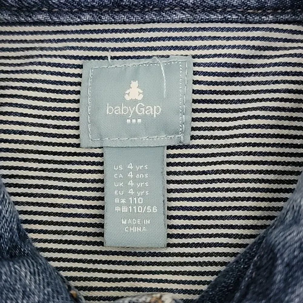 Baby Gap Blue Distressed Denim Jean Button-Up‎ Jacket Size 4 FLAWED